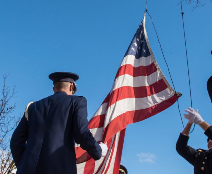 ROTC Students raising flag