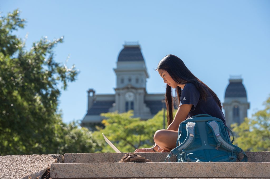Campus Scenes Student Working Summer Computer HL Hall Of Languages