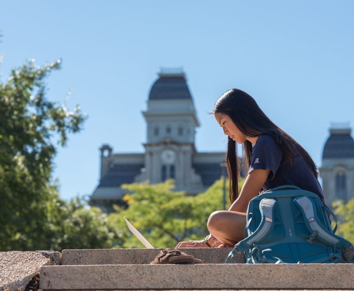 Campus Scenes Student Working Summer Computer HL Hall Of Languages