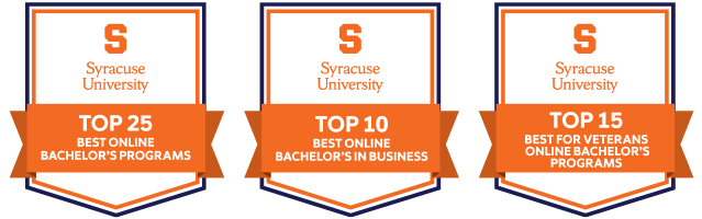 Badges showing best online rankings; Top 25 Best online bachelors programs, Top 10 best bachelor's in business, Top 15 best for veterans online bachelors programs