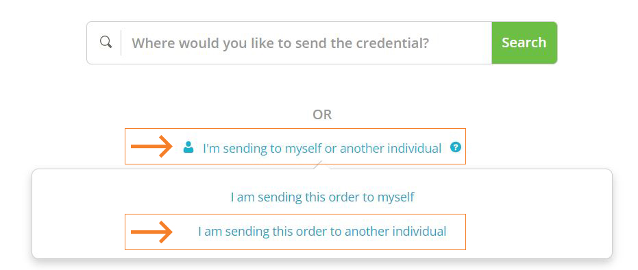 Screenshot showing to click the 'I'm sending to myself or another individual link