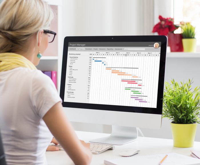Woman using Gantt chart for project management
