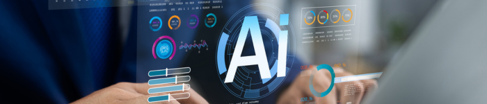 person typing with AI symbols around it